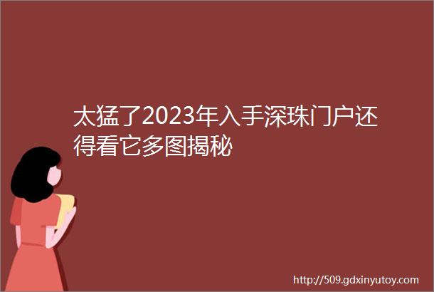 太猛了2023年入手深珠门户还得看它多图揭秘